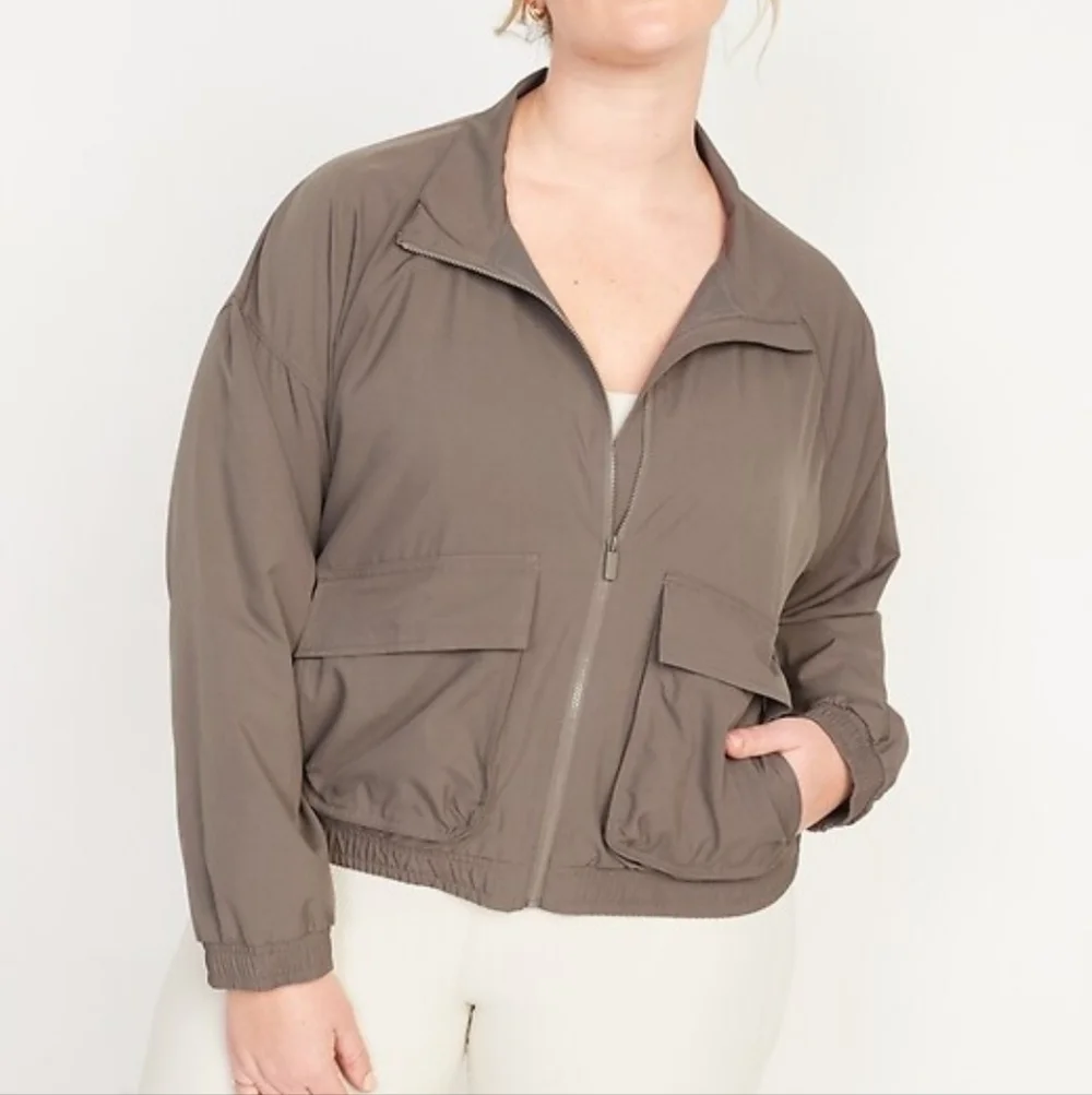 New Old Navy Loose Stretch Tech Zip Front Jacket In Taupe Size 4X - Picture 1 of 5